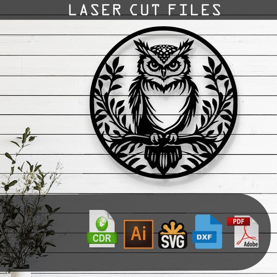 木の枝にとまるフクロウのシルエット – Glowforge、Cricut、レーザー