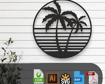 Decorative Palm Tree Laser Cut, Vector Files – SVG, DXF, Ai, Pdf for Glowforge, Cricut, CNC, Metal Wall Art, Digital Instant Download