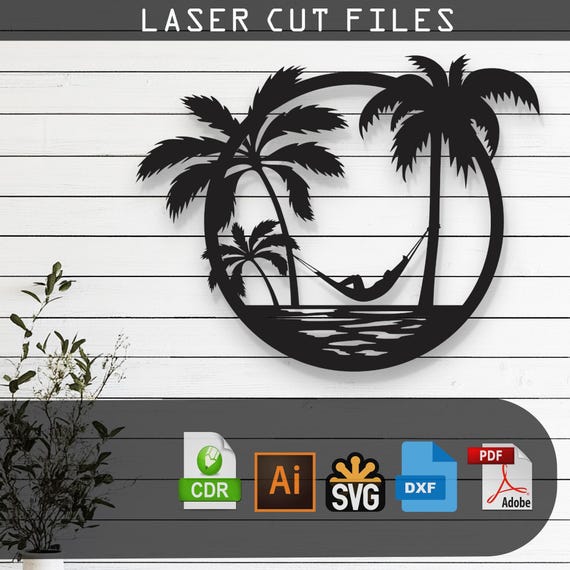 Decorative Palm Tree and Hammock Laser Cut, Vector Files –SVG, DXF