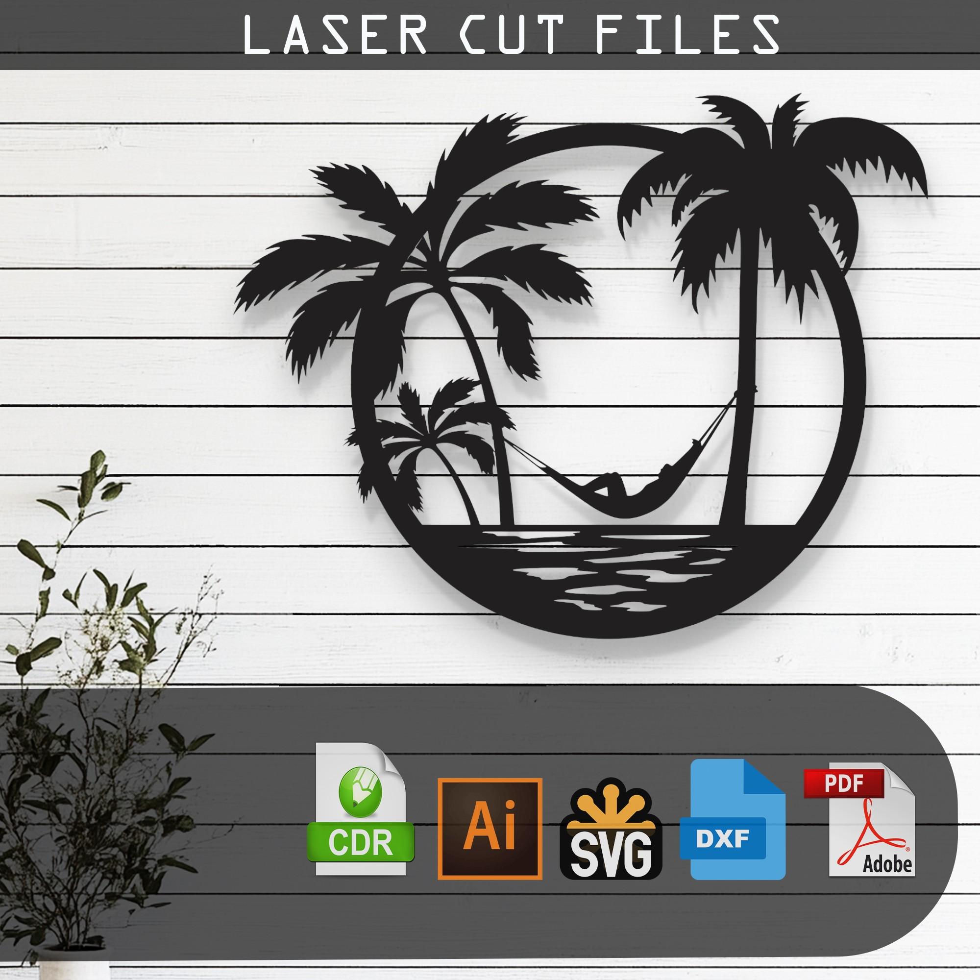 Decorative Palm Tree and Hammock Laser Cut, Vector Files –SVG, DXF