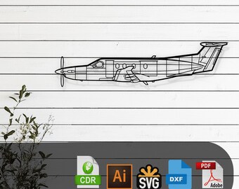 Pilatus PC-12 Airplane Silhouette Laser Cut Vector Design - SVG, DXF, Ai, Pdf Files Glowforge, Cricut, Metal, Wall Decor, Digital Download