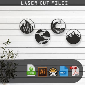 Decorative Four Elements Laser Cut, Vector Files – SVG, DXF, Ai, Pdf Glowforge, Cricut, CNC, Metal Wall Art, Digital Instant Download