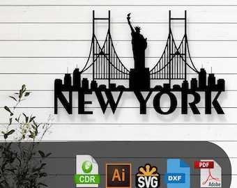 Decorative New York City Laser Cut Vector Design–SVG, DXF, Ai, Pdf Files Glowforge, Cricut, CNC, Metal, Wall Decor, Digital Instant Download