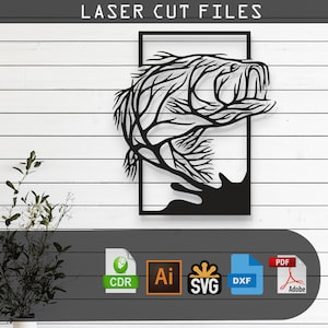 Boomtak vis lasergesneden vectorontwerp – SVG, DXF, Ai, Pdf-bestanden voor Glowforge, Cricut, CNC, metaal, wanddecoratie, digitale Instant Download