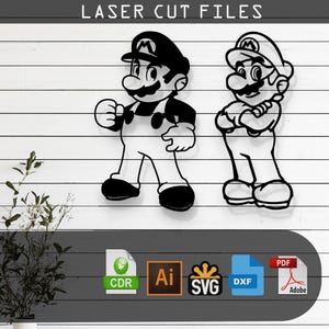 Mario Bros Super Mario Laser Cut, Vector Files– SVG, DXF, Ai, Pdf Glowforge, Cricut, CNC, Metal Wall Art, Digital Instant Download