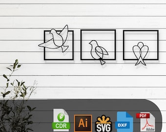 Decoratieve vogels silhouet lasergesneden, vectorbestanden – SVG, DXF, Ai, Pdf Glowforge, Cricut, CNC, metalen muurkunst, digitale Instant Download