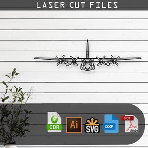 C-130H Hercules Front Airplane Silhouette Laser Cut Vector Design SVG, DXF, Pdf Files Glowforge, Cricut, Metal, Wall Decor, Digital Download