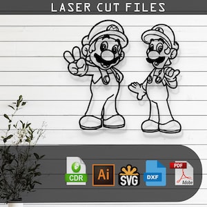 Mario Bros Super Mario and Luigi Laser Cut, Vector Files– SVG, DXF, Ai, Pdf Glowforge, Cricut, CNC, Metal Wall Art, Digital Instant Download