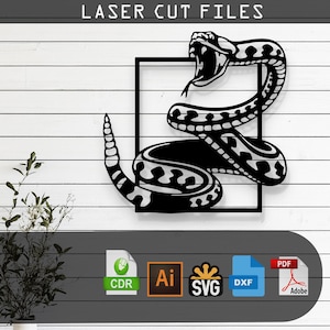 装飾的なヘビのシルエット レーザーカット、ベクター ファイル - SVG、DXF、Ai、Pdf Glowforge、Cricut、CNC、メタル ウォール アート、デジタル インスタント ダウンロード
