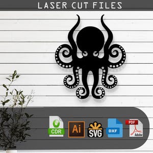 Decorative Octopus Laser Cut Vector Design – SVG, DXF, Ai, Pdf Files Glowforge, Cricut, CNC, Metal, Wall Decor, Digital Instant Download
