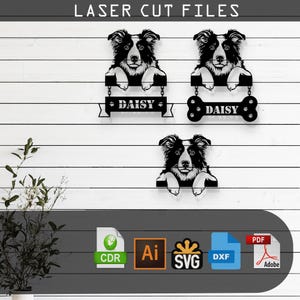 Customizable Border Colie Peeking Dog Laser Cut Vector Design –SVG, DXF, Ai, Pdf Files for Glowforge, Cricut, CNC, Digital Instant Download