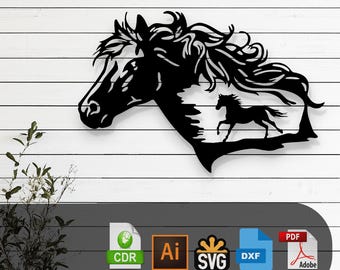 Decorative Horse Laser Cut Vector Design – SVG, DXF, Ai, Pdf Files for Glowforge, Cricut, CNC, Metal, Wall Decor, Digital Instant Download