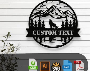 Archivo SVG personalizable de lobo y bosque cortado con láser: Glowforge, Cricut, CNC, decoración de pared DIY de vida silvestre, arte de silueta de lobo, descarga digital