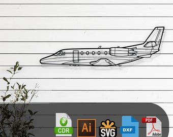 Citation XLS Airplane Silhouette Laser Cut Vector Design SVG, DXF, Pdf Files Glowforge, Cricut, Metal, Wall Decor, Digital Download