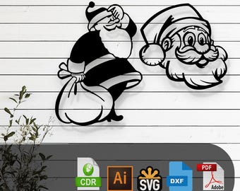 Santa Claus Vector Design – Digital Instant Download - Laser Cut, Glowforce and Cricut - Metal - Wall Decor - SVG, DXF, Cdr, Ai, Pdf