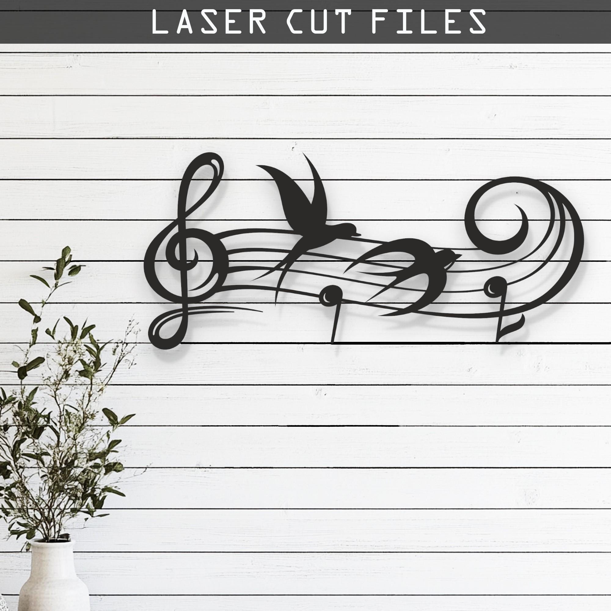Decorative Music Notes and Birds Laser Cut Design –SVG, DXF, Ai