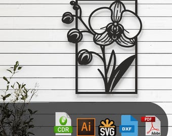 Silhouette d'orchidée décorative découpée au laser, fichiers vectoriels - SVG, DXF, Ai, Pdf Glowforge, Cricut, CNC, art mural en métal, téléchargement numérique immédiat