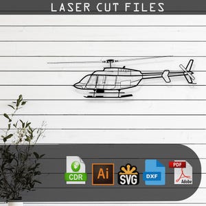 Bell 407 Helicopter Silhouette Laser Cut Vector Design – SVG, DXF, Ai, Pdf Files Glowforge, Cricut, Metal, Wall Decor, Digital Download