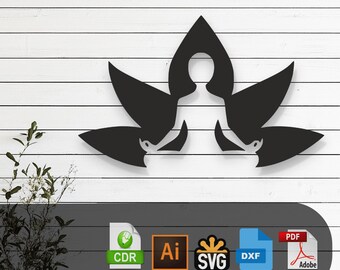 Fleur de lotus décorative et yoga découpés au laser, fichiers vectoriels - SVG, DXF, Ai, Pdf Glowforge, Cricut, CNC, art mural en métal, téléchargement numérique immédiat
