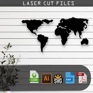 Dekorative Weltkarte Laser geschnitten Vektor-Design - SVG, DXF, Ai, Pdf Dateien Glowforge, Cricut, CNC, Metall, Wand-Dekor, digitaler Sofort-Download