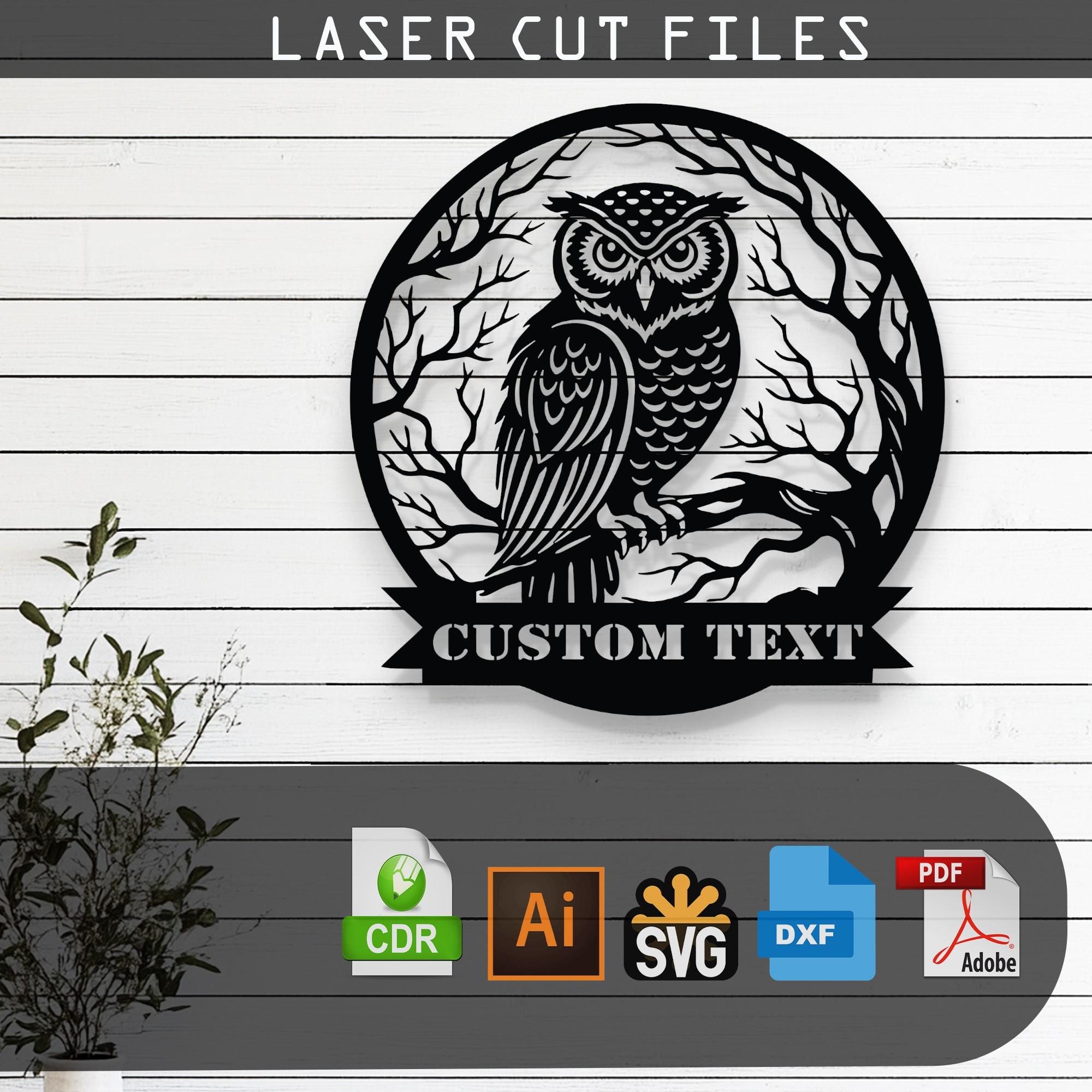 Customizable Tree Branch Owl Silhouette Laser Cut Vector – SVG, DXF, Ai, Pdf Files Glowforge, 