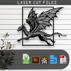 Decorative Dragon Laser Cut Vector Design – SVG, DXF, Ai, Pdf Files Glowforge, Cricut, CNC, Metal, Wall Decor, Digital Instant Download