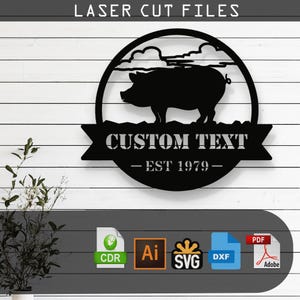 Customizable Pig SVG Laser Cut File – Glowforge, Cricut, Cnc, DIY Farmhouse Wall Decor, Rustic Pig Silhouette Art, Digital Download