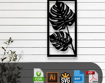 Silhouette de feuille décorative découpée au laser, fichiers vectoriels - SVG, DXF, Ai, Pdf Glowforge, Cricut, CNC, art mural en métal, téléchargement numérique immédiat