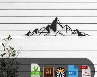 Diseño vectorial cortado con láser de montaña decorativa: archivos SVG, DXF, Ai y PDF para Glowforge, Cricut, CNC, metal, decoración de pared, descarga digital instantánea