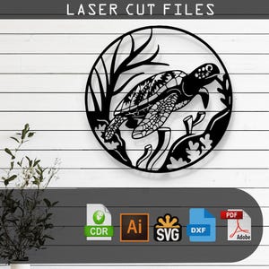 Decorative Turtle Silhouette Laser Cut, Vector Files – SVG, DXF, Ai, Pdf Glowforge, Cricut, CNC, Metal Wall Art, Digital Instant Download