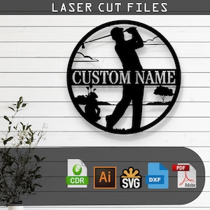 Anpassbare Golf Laser Cut Vektordateien - SVG, DXF, Glowforge, Cricut, CNC, Metallwandkunst, Sportdekor, Golfergeschenk, Sofort Download