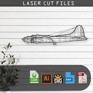 Boeing B-17 Airplane Silhouette Laser Cut Vector Design SVG, DXF, Pdf Files Glowforge, Cricut, Metal, Wall Decor, Digital Download