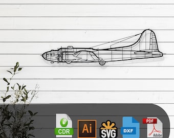 Boeing B-17 Airplane Silhouette Laser Cut Vector Design SVG, DXF, Pdf Files Glowforge, Cricut, Metal, Wall Decor, Digital Download