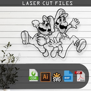 Mario Bros Super Mario and Luigi Laser Cut, Vector Files– SVG, DXF, Ai, Pdf Glowforge, Cricut, CNC, Metal Wall Art, Digital Instant Download