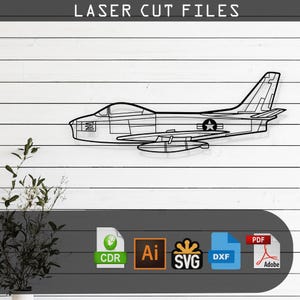 F-86 Sabre Airplane Silhouette Laser Cut Vector Design SVG, DXF, Pdf Files Glowforge, Cricut, Metal, Wall Decor, Digital Download