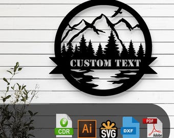 Silueta de montaña personalizable cortada a láser (vectorial) - Archivos SVG, DXF, AI, PDF - Glowforge, Cricut, Metal, Decoración de pared natural, Descarga digital