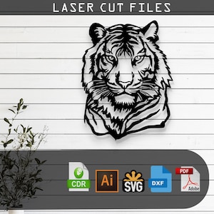 Decorative Tiger Silhouette Laser Cut, Vector Files – SVG, DXF, Ai, Pdf for Glowforge, Cricut, CNC, Metal Wall Art, Digital Instant Download