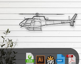 AS 350 B3 Helicopter Silhouette Laser Cut Vector Design – SVG, DXF, Ai, Pdf Files Glowforge, Cricut, Metal, Wall Decor, Digital Download