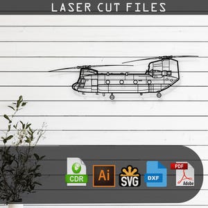 Chinook CH-47 Helicopter Silhouette Laser Cut Vector Design SVG, DXF, Pdf Files Glowforge, Cricut, Metal, Wall Decor, Digital Download