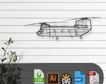 Chinook CH-47 Helicopter Silhouette Laser Cut Vector Design SVG, DXF, Pdf Files Glowforge, Cricut, Metal, Wall Decor, Digital Download