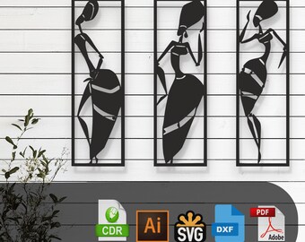Decorative African Woman Laser Cut Vector Design–SVG, DXF, Ai, Pdf Files Glowforge, Cricut, CNC, Metal, Wall Decor, Digital Instant Download