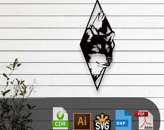 Diseño vectorial cortado con láser de lobo decorativo: archivos SVG, DXF, Ai y PDF para Glowforge, Cricut, CNC, metal, decoración de pared, descarga digital instantánea