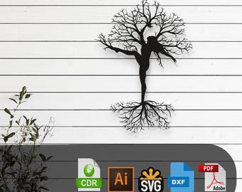Decorative Tree Woman Laser Cut, Vector Files – SVG, DXF, Ai, Pdf for Glowforge, Cricut, CNC, Metal Wall Art, Digital Instant Download