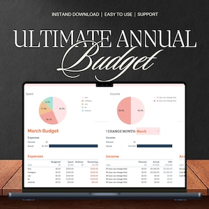 Ultimate Annual Budget Spreadsheet Excel Google Sheets Budget Template Monthly Budget Tracker Financial Planner Bill Tracker Debt Tracker