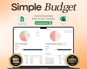 Monthly Budget Tracker, Income and Expense Spreadsheet (Google Sheets & Excel)