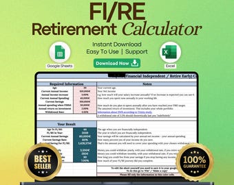 FI/RE Calculator | Early Retirement Budget Planner | Financial Independence Spreadsheet
