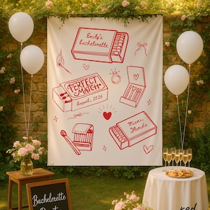 Custom Perfect Match Bachelorette Tapestry Bridesmaid Personalized Matchbook Banner Weekend Girls Trip Backdrop Coast Bach Bridal Party Sign