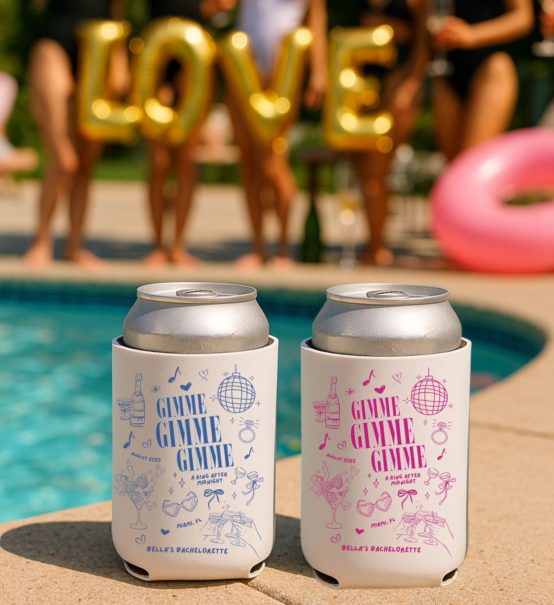 Mia Gimme Gimme Can Cooler Bachelorette Cooz Can Holder Sleeve Personalized Slim Can Sleeve Brides Mama Bridal Shower Party Favor Bridesmaid