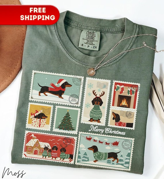 Dachshund Christmas Shirt Dachshund Stamp Tshirt Doxie Dad Shirt Dachshund Mom Tee Weenie Dog Shirt, Doxie Owners Gift For Dachshund Lovers