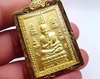 Phra Somdej Wat Rakang Krua Bis 2411, goldgeklontes thailändisches Amulett, buddhistischer Talisman mit wasserdichtem Micron-Goldrahmen